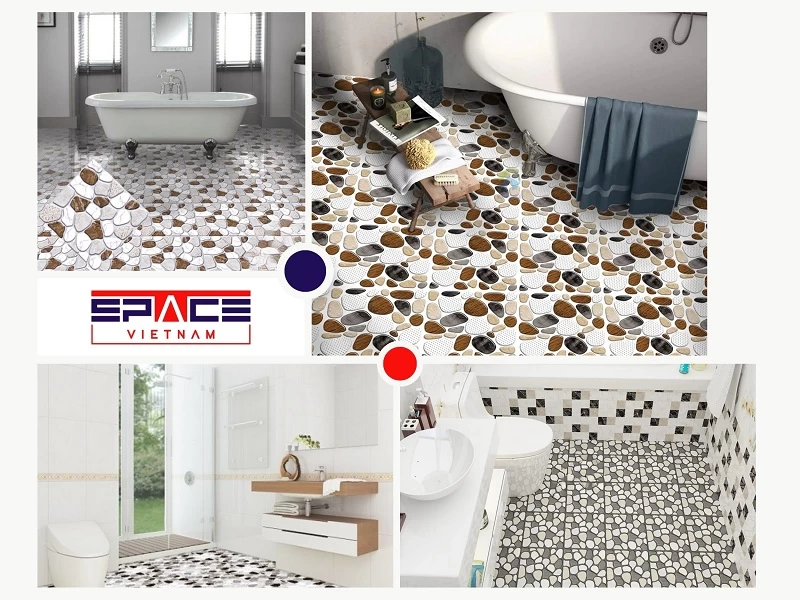 Gạch lát nền nhà tắm hình sỏi nhiều màu