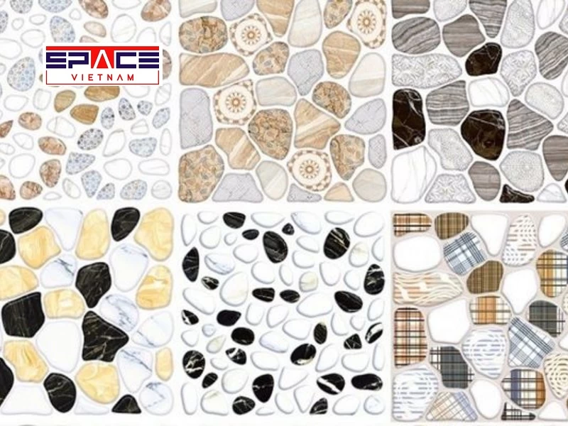 Gạch lát phòng tắm hình sỏi tông sáng