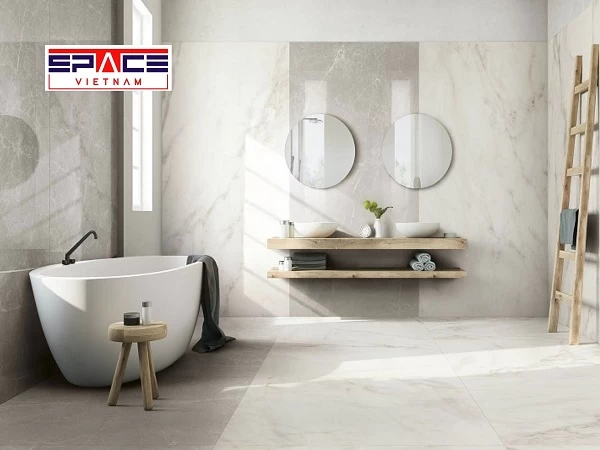 Mẫu gạch vân đá ốp tường phòng tắm sang trọng