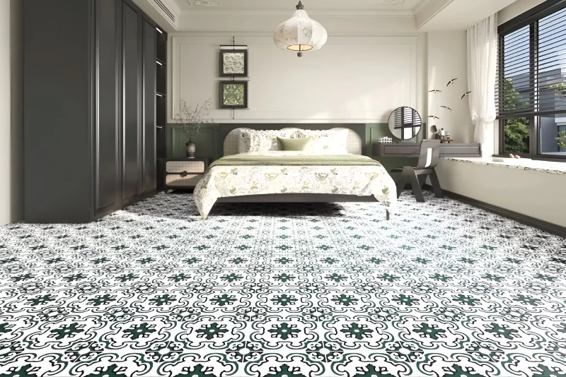 Mẫu 38: Gạch lát sàn phòng ngủ phong cách Đông Dương