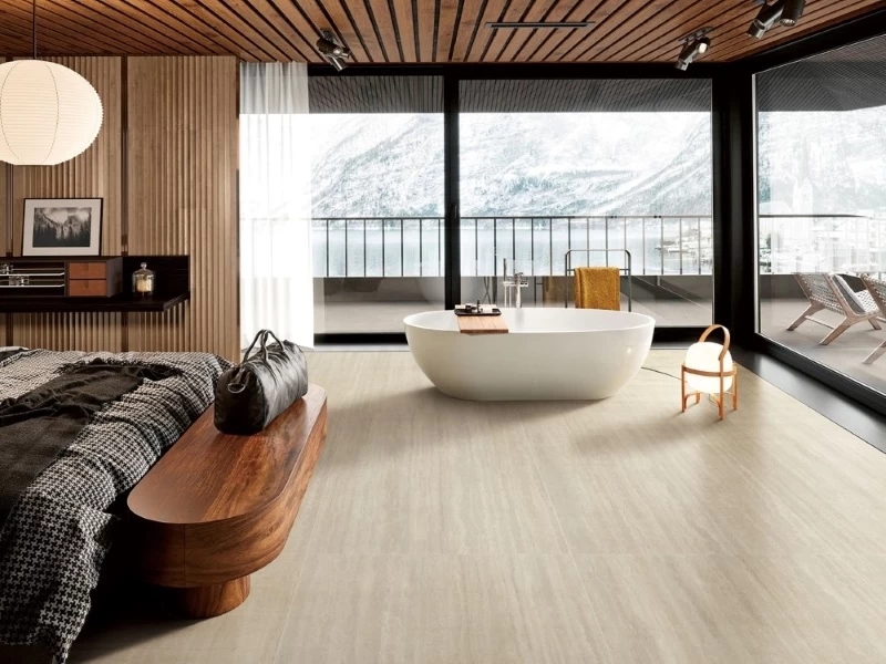 Mẫu 9: Gạch lát nền vân đá Travertine cho homestay