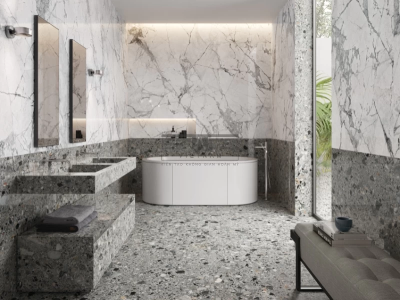Mẫu gạch ốp lát nhà tắm vân đá 02