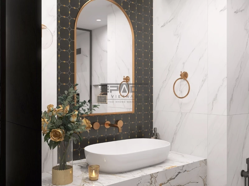 gạch ốp tường nhà tắm màu trắng vân đá 09