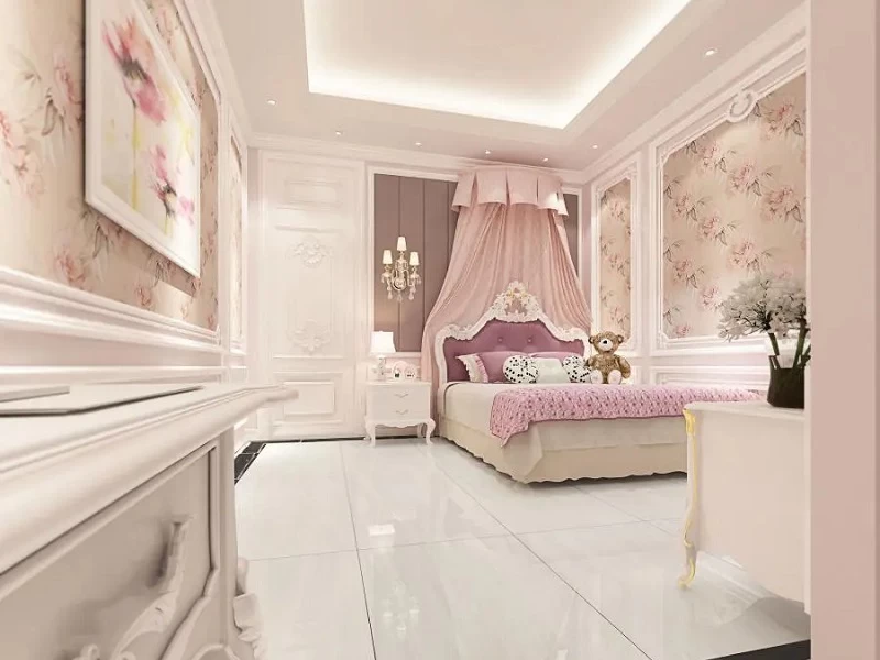 Mẫu 27: Gạch trơn lát phòng ngủ màu trắng