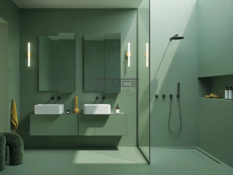 Mẫu gạch ốp nhà tắm màu xanh 04