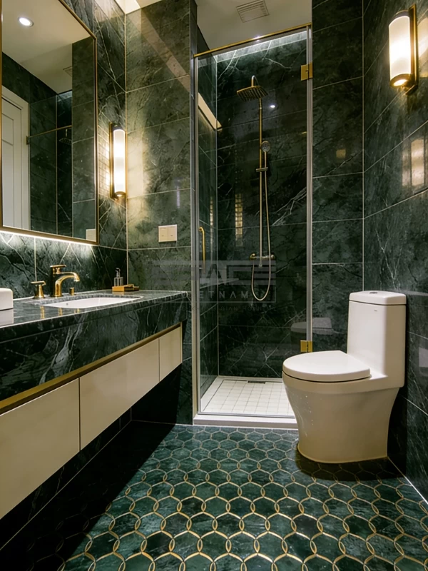 Mẫu gạch ốp nhà tắm màu xanh 07