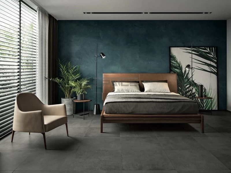 mẫu gạch ốp tường phòng ngủ nhỏ vân xi măng