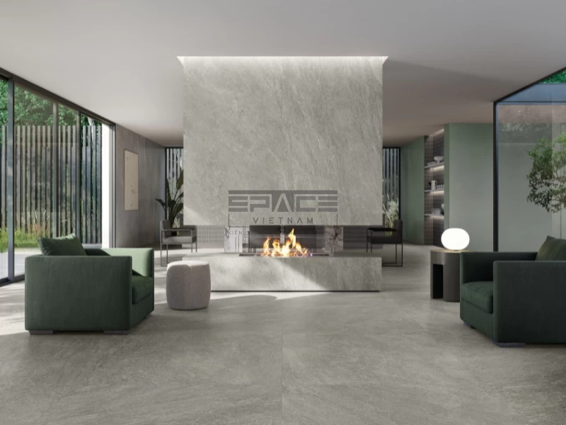 Mẫu gạch trang trí phòng khách vân đá